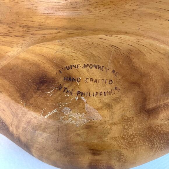 Vintage Monkey Pod Wood Tray Divided Handled Made in Philippines 11.5"x7.25" - Picture 7 of 7
